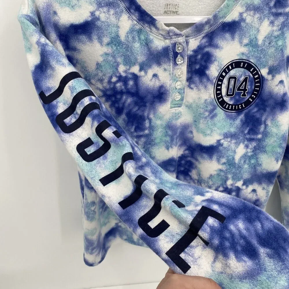 Justice Active Girls Tie Dye Round Neck Long Sleeve Pullover Sweatshirt 14/16